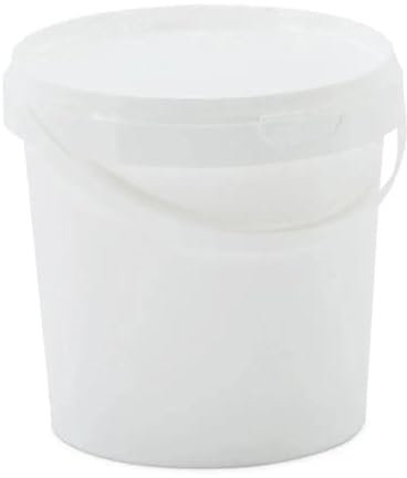 Pack of 5 x 1 Litre White Round Plastic Bucket with Lid & Plastic Handle
