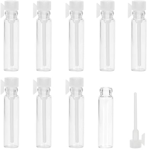 FERCAISH 100 bottiglie vuote per campioni di profumo, mini flaconi per aromaterapia, tester di profumo, in vetro, con contagocce bianco, per uomini, donne e oli profumati (1 ml)