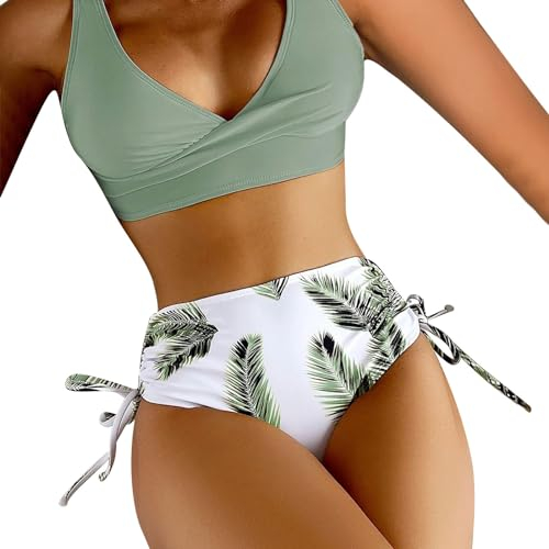 FGUUTYM Damen-Bikini-Sets mit hoher Taille, Trendiger Push-Up-Badeanzug vorne, 2 Badeanzüge, sportliche Badebekleidung zum Binden an der Seite, Strandmode Badekleid Damen Große Größen (A, M)
