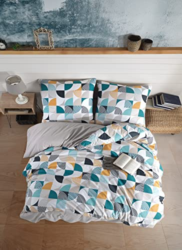 ZIRVEHOME Bettwäsche-Set Colorblock Dream - 135x200 cm, bunt, 2-teilig, Baumwolle Renforcé, geometrisch gemusterter Wende-Bettbezug, Robi