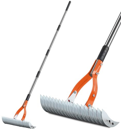 Niovrooro Lawn Thatch Rake,15 Wide Dead Grass Remover,Manual Scarifying Dethatcher Rake with Adjustable Length Handle,Artificial Turf Rake,Groundskeeper Metal Tools for Loosening Soil