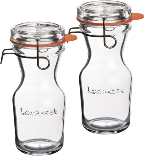 Emilja Lock Eat - Glasflasche 250ml mit Bügelschluss - Smoothieflasche - 2 Stück - abnehmbarer Deckel