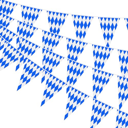 NEBURORA Oktoberfest-Flagge, 2 Stück, bayerischer Wimpel, kariert, Banner mit 40 Flaggen für deutsche Oktoberfest-Party-Dekoration, Zubehör