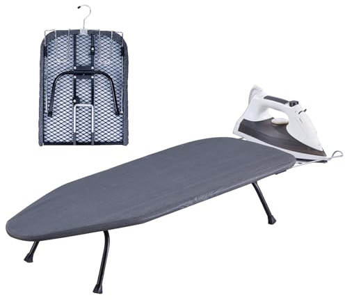 OMUACHIAP - Tabla de planchar plegable con bandeja de hierro, pequeña y compacta para apartamentos, espacios reducidos y viajes, 31.8 x 12 pulgadas, color negro