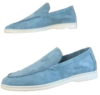 Mocasines para hombre, mocasines, mocasines para hombre, de ante, deslizantes, ligeros, suaves, hechos a mano, planos, zapatos de negocios, sin cordones, zapatillas de deporte al aire libre, Blau2, 45