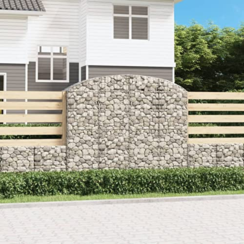 Hovothy Panier gabion avec arche haute, mur en pierre, mur pour plantes, gabion, mur de jardin, panier métallique, panier à gabion, argenté, 200 x 50 x 180 cm, fer galvanisé
