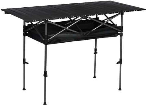 joukares Folding Tables, Camping Table with Storage Net, Adjustable Height Fold up Table, Portable Table with Carrying Bag, Portable Table, Collapsible Picnic Table 120cm (L) x 55cm(W) 120cm