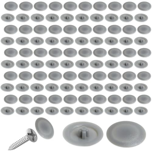 FunWorth 100 Piezas de cubiertas de tornillo, Phillips 12 mm para Tornillos, de 7-8 mm Tapas de Tornillos para Muebles Cubiertas Protectors, Impermeable Protección contra la Corrosión (Gris-100piezas)