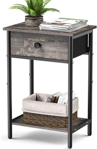 AFAjwsc Beistelltisch, Nachttisch, Kaffeetisch, Sofatisch Telefontisch Beistelltisch Klein mit 1 Schublade, für Wohnzimmer, Schlafzimmer, Rustikale Kiefer