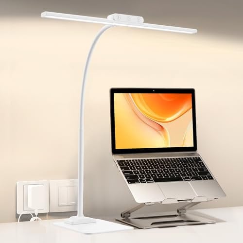 EppieBasic Schreibtischlampe LED Dimmbar, 12W Schreibtischlampe mit Metallbasis für Homeoffice, Augenschutz Schwanenhals Büro Tischlampe, Monitor Lampe, Schreibtischleuchte, Tageslichtlampe - Weiß