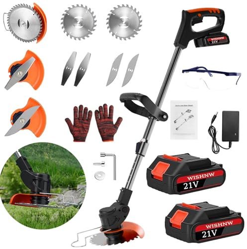 Rasentrimmer, mit 2 x 2.0Ah Quick Charger,3-in-1 rasenkantenschneider mit 3 Klingen und 1 Schnellladegerät,for Garden, Lawn and Yard freischneider