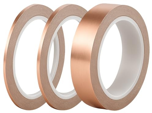 JRSHIRLEYLTD 3 rotoli di nastro di rame autoadesivo, 3 mm/5 mm/30 mm x 20 m, nastro di schermatura conduttiva, per riparazioni elettriche, saldatura, produzione artigianale