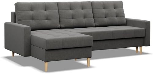 Mebligo - Ecksofa mit Schlaffunktion und 2 Bettkasten, Universelle Eckseite Dunkelgrau 223x92x140 (BxHxT) ELMA - Sofas & Couches, Sofa Wohnzimmer Federn im Sitz, Couch L Form, Cauchsofa