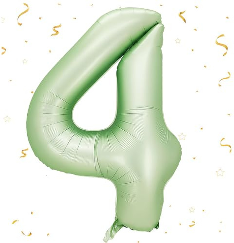 EWODEIEW Zahlen Luftballon 4 Salbei Grün,40 Zoll Luftballon Zahlen 4 Folien Ballon,Luftballon 4. Geburtstagsdeko Mädchen Riesen Folienballon 4. for Mädchen Jungen Birthday Party Geburtstag Dekor