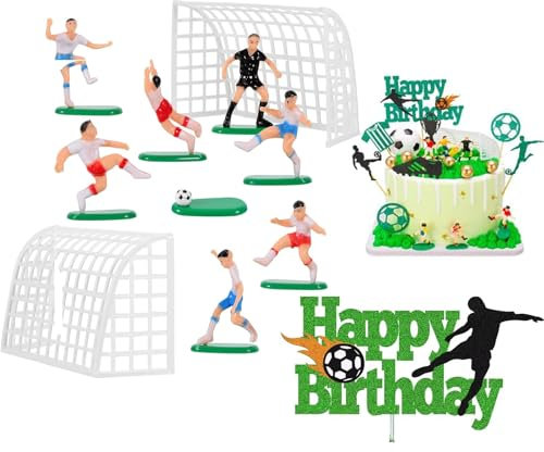 10Pcs Set Football Cake Toppers, Football Cake Decorations, Personalised Cake Topper Soccer Birthday Cake Toppers Football Birthday Party Decorations for Men