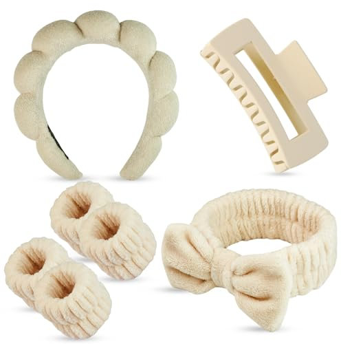 Cosmeria Set de soins capillaires avec bandeau en tissu, Un incontournable pour une routine beauté, Bracelet en corail et pince à cheveux, Matériaux doux et confortables