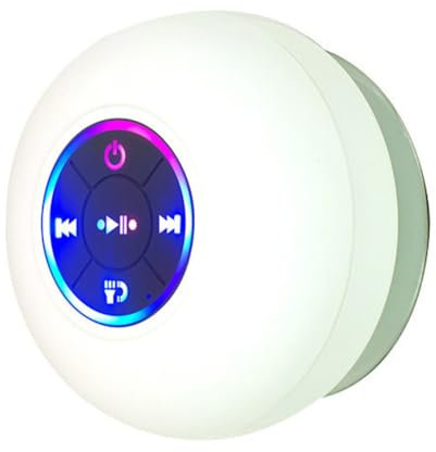 Juqoyue Enceinte de Douche Bluetooth Portable et Étanche avec Ventouse et Lumières LED, Caisson de Basses Stéréo Surround 3D