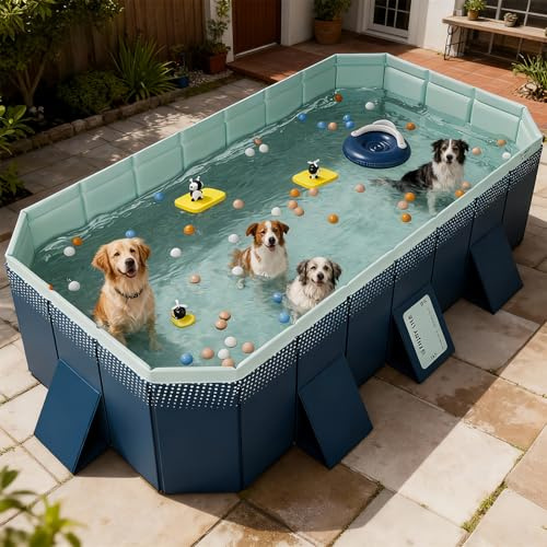 Piscina pieghevole non gonfiabile per bambini e adulti, in plastica rigida, per piscine per cani da cortile (287 x 167,6 x 50,8 cm)