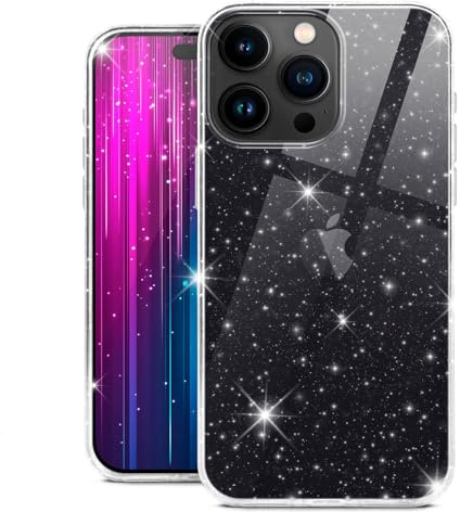 moex Sparky Case für iPhone 15 Pro Max Hülle mit Glitzer Effekt aus Silikon, durchsichtige Handyhülle dünn und weich, Schutzhülle transparent glitzernd Design Cover, Klar