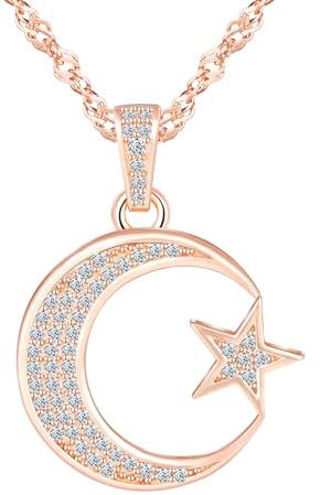 CPSLOVE Women's 925 silver moon necklace with zirconia, elegant star pendant for girls, fashion jewellery