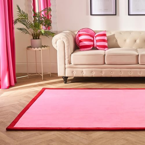 OHS Rugs Living Room 120 x 170, Soft Fluffy Contrast Border Area Rugs for Bedroom Home Decorative Modern Non Slip Low Pile Medium Rugs for Living Room Floor Carpet, Pink/Red