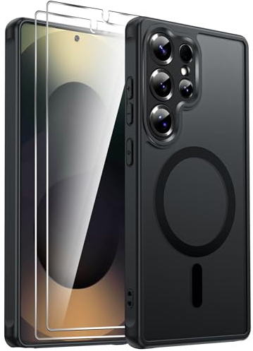 LeYi Handyhülle für Samsung Galaxy S25 Ultra 5G Hülle für Panzerglas 2X mit Magsafe Kameraschutz Ultra Dünn, Slim Magnetisch Schutzhülle, Matt Transluzent Phone Case S 25 Ultra 5 G 256gb - Schwarz