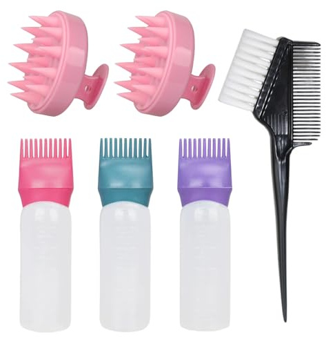 Culinavog 3 Pezzi Applicatore Olio Capelli,Distributore Olio Capelli con Scala,Applicatore Olio Capelli con 2 spazzola cuoio capelluto,1 pennello tinta capelli per Hair Oiling Colorazione dei Capelli