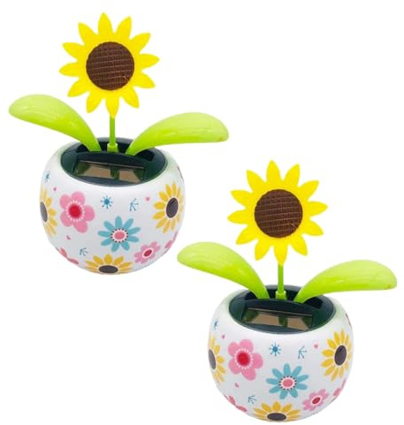 Cauaoa 2pcs Sunflower Solar Dancing Flower Solar Dancing Solar Toys, Solar Powered Swinging Animated Dancer Toy Office Desk Car Decoration for Car, Funny Ornaments, Solar Power Kits