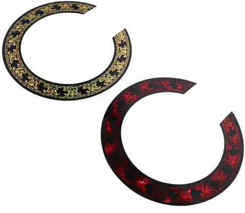VICASKY 2 Stück Gitarren Schallloch Aufkleber Rosette Inlay Sticker Selbstklebend Dekorative Soundhole Dekoration für Akustische Klassische Gitarren und Ukulelen Einfache Montage Gold rot