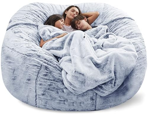 DCLINAD Riesiger Sitzsack aus Fell für Wohnzimmermöbel für Erwachsene, großer, runder, weicher, Flauschiger Sitzsack aus Kunstfell, bequemes Schlafsofa (ohne Polsterung)