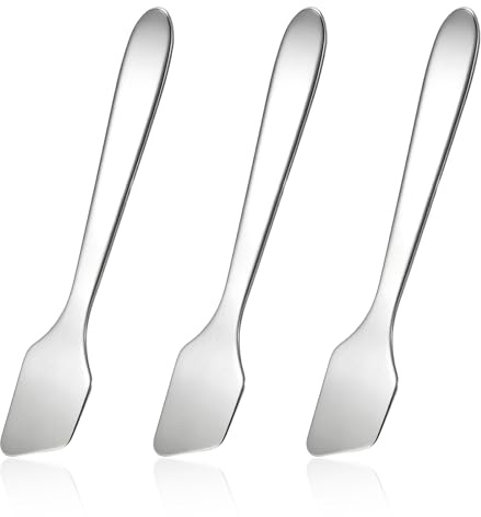 Qianyu 3 Pcs Stainless Steel Cosmetic Spoon Mini Metal Makeup Spatula Reusable Cream Spatulas Skincare Beauty Spoon Mask Facial Applicator for Mixing Sampling Cream Mask Lotions Moisturizers