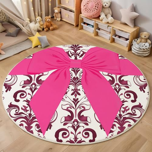 ALTCIRNMD Zebra-Schleife Runder Teppich 60Cm,Haustierfreundlich Nicht Fusselnd Modemuster Rund Teppich,Waschbare rutschfest Rosa Teppiche Für Schlafzimmer Kinderzimmer Fußmatte