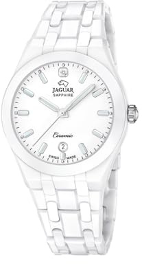 JAGUAR Swiss Made Damenuhr Analog aus Keramik Weiß | Quarzuhr, Kalender, Widerstandsfähiges Saphirglas, Wasserdicht 5 ATM, J1050/1, Ceramic