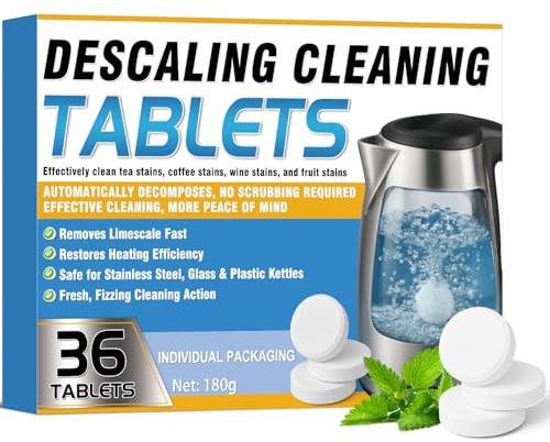 Erigathe Entkalker Tabletten für Wasserkocher und Trinkflaschen, 36 Stück, entfernt Kalk und Gerüche, für Metall- und Kunststoffkessel