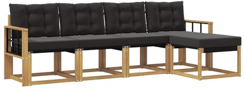 vidaXL Outdoor-Sofagarnitur mit Kissen 5 pcs Weiß und Schwarz, Gartenmöbel, modernes, langlebiges Outdoor-Sofa, Eckset für Terrasse, Bequeme Lounge und Sitzgelegenheit