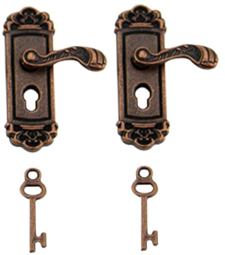 Poignée de Porte Miniature avec Mini clé 2 Ensembles 1:12 Heurtoir de Porte Maison poupée Boutons Miniatures en métal pour Accessoires Maison poupée Mini Accessoires Meubles Bronze.