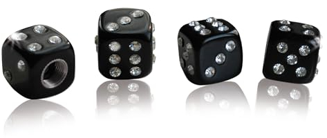 FOLIATEC AIRCAPS Ventilkappen Crystal Cube Auto Ventildeckel Ventilabdeckung Reifenventilkappen für 4 Räder, schwarz mit Kristall-Steinchen