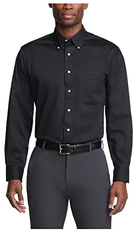 Van Heusen Regular Fit Twill Solid Button Down Collar Dress Shirt Chemise, Noir, M Homme