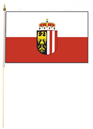 Stockflagge/Stockfahne OBERÖSTERREICH mit Wappen Flagge/Fahne ca. 30 x 45 cm mit ca. 60cm Stab/Stock