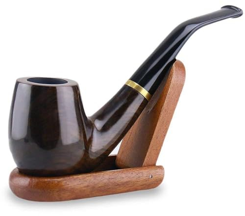 Joyoldelf Tabakpfeife Maigret, Holz, gebogen, handgefertigt, inkl. Ständer, Schwarz