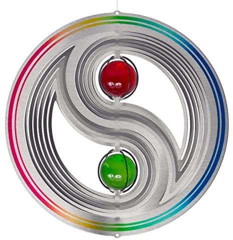 CIM Edelstahl Windspiel - Yin Yang 300 Rainbow - Ø 300 mm - Glaskugeln Ø 50 mm - inklusiv Kugellagerwirbel, Haken und 1m Nylonschnur