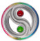 CIM Edelstahl Windspiel - Yin Yang 300 Rainbow - Ø 300 mm - Glaskugeln Ø 50 mm - inklusiv Kugellagerwirbel, Haken und 1m Nylonschnur