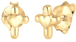 Elli Ohrringe Kinder Kreuz Herz Religion in 925 Sterling Silber vergoldet