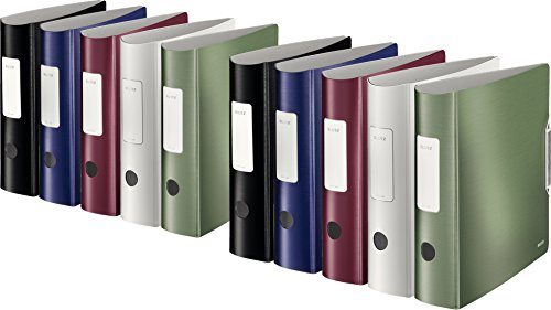 Leitz Qualitäts-Ordner 180° Active Style in gebürsteter Alu-Optik, A4, runder Rücken, 8,2 cm Breite, Gummibandverschluss (10, Alle 5 Farben)