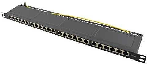 LogiLink Professional NP0063 Vollgeschirmtes CAT 6A Patch- /Verteilerfeld mit 24-Ports, PoE und PoE+, halbe Bauhöhe (0,5 Höheneinheiten) Schwarz