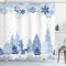 ABAKUHAUS Weihnachten Duschvorhang, Winterwald, Stoffliches Gewebe Badezimmerdekorationsset mit Haken, 175 x 200 cm, Weiss Blau