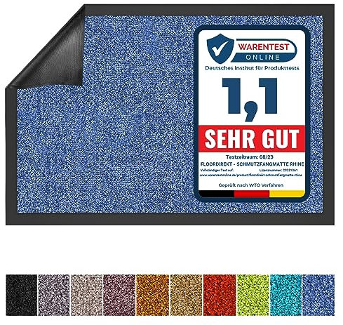 Floordirekt Schmutzfangmatte Rhine - waschbare & leistungsstarke Fußmatte - Sauberlaufmatte mit Rutschfester Rückseite - Türmatte für den Eingangsbereich (Blau, 200 cm x 600 cm)