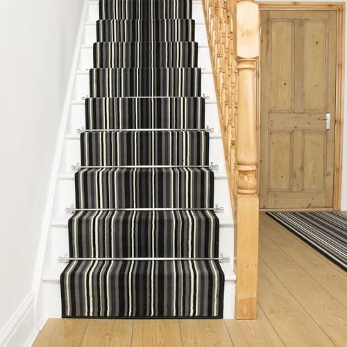 runrug Soft & Comfortable Stair Runner - Smooth & Durable Carpet for Stairs - Stain-Resistant, Fade-Resistant - Multiple Sizes - 60cm x 720cm - 9mm Thick - Strike, Black
