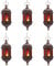 6 Pcs Hanging Hexagon Decorative Moroccan Candle Lantern Holders, Handmade Hanging Tea Light Holder in Bronze Metal & Red & Purple Glass Gift & Decor Items