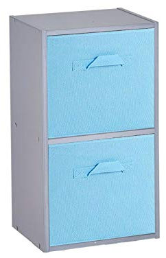URBNLIVING Wooden Bookcase Grey 2 Tier + 2 Sky Blue Drawer
